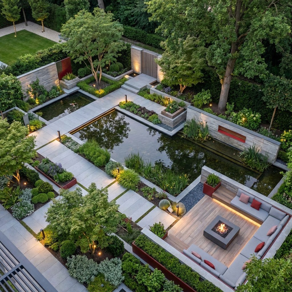 تصميم لاندسكيب وتنسيق حدائق خارجية - مخططات ري وإنارة وممرات للمشاريع في السعودية Landscape Design & Outdoor Gardens - Irrigation, Lighting, and Walkway Layouts for Projects in Saudi Arabia